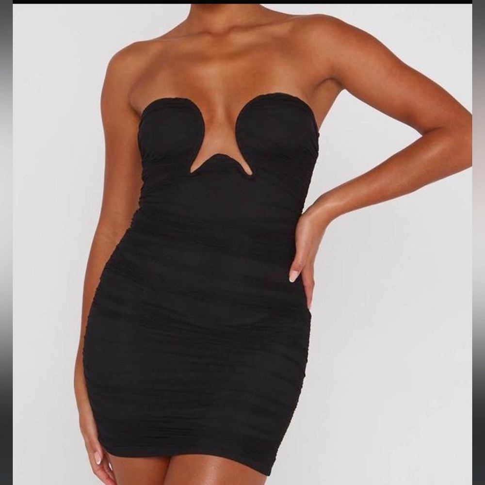 Luxe To Kill Black Mini Ruched Plunge Bodycon Dress